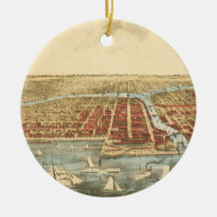 Décoration En Céramique Chicago Antique Map, LaSalle Street et River