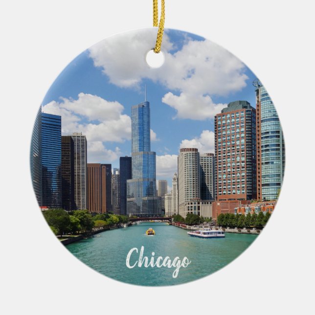 Décoration En Céramique Chicago Illinois River Skyline Photo Noël (Devant)