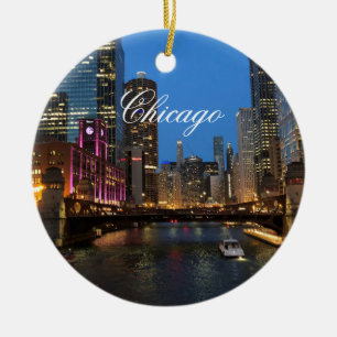 Décoration En Céramique Chicago River à l'ornement de nuit