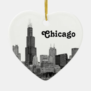 Décoration En Céramique Chicago Skyline Gravé