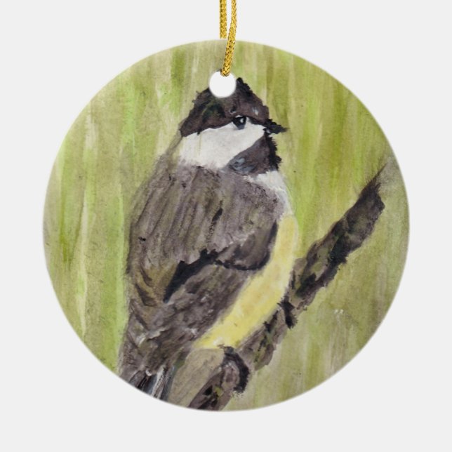 Décoration En Céramique Chickadee Bird - peinture acrylique. (Devant)
