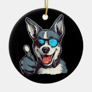 Décoration En Céramique Chien aux lunettes de soleil drôles avec pouce lev
