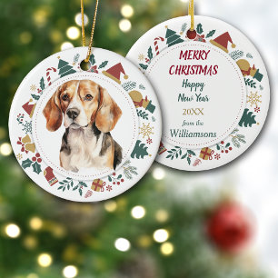 Décoration En Céramique Chien beagle encadré d'images de Noël