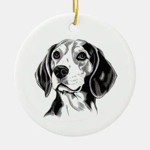 Décoration En Céramique Chien beagle noir et blanc en silhouette
