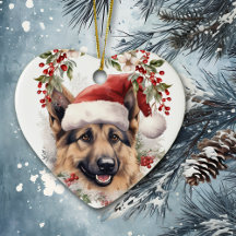 Chien berger allemand Holly Wreath Noël