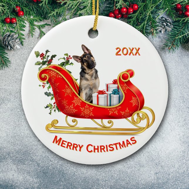 Décoration En Céramique Chien berger allemand Sleigh de Noël (Créateur téléchargé)