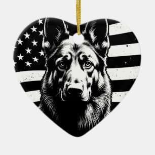 Décoration En Céramique Chien berger allemand USA Drapeau américain 4 juil