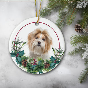 Décoration En Céramique Chien blanc rouge Tzu Chien À feuillage persistant