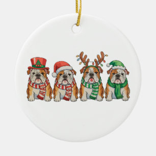 Décoration En Céramique Chien bouledogue anglais de Noël Chapeau de Père N