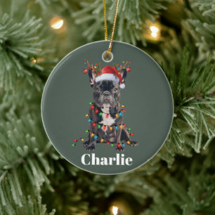 Décoration En Céramique Chien Bouledogue Français de Noël Nom Personnalisé
