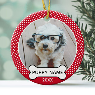 Décoration En Céramique Chien Chien de Noël Photo Polka Dot Rouge Blanc