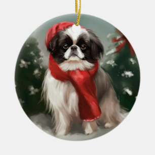 Décoration En Céramique Chien chinois japonais à Noël de neige
