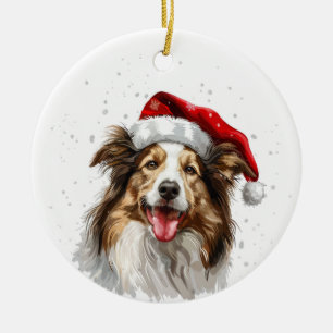 Décoration En Céramique Chien Colley Joyeux Noël Personnalisé