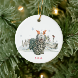 Décoration En Céramique Chien d'aquarelle Bergamasco Sheepdog   Monogramme