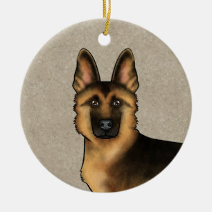 Décoration En Céramique Chien De Berger Allemand Noir Et Tan Tête Sur Beig
