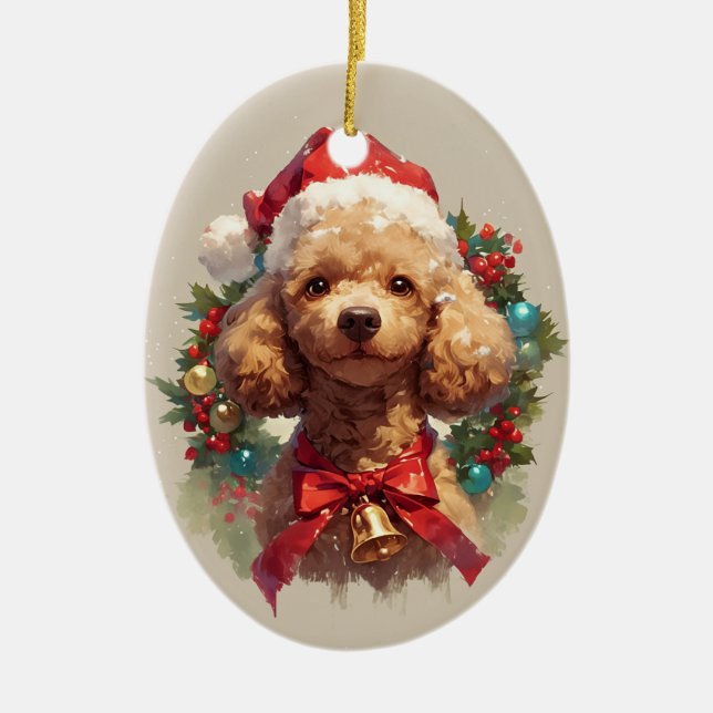 Décoration En Céramique Chien de caniche de Noël (Devant)