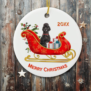 Décoration En Céramique Chien de caniche noir de Noël Sleigh
