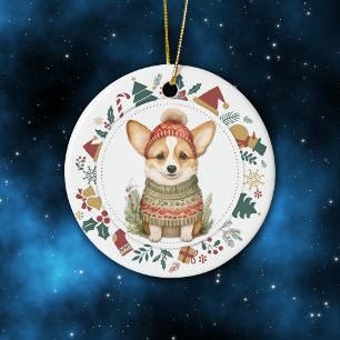 Décoration En Céramique Chien de Corgi mignon en hiver Sweet Noël