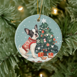 Décoration En Céramique Chien de Noël Boston Terrier