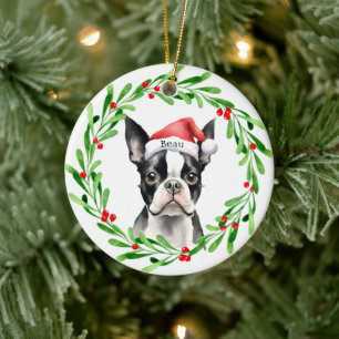Décoration En Céramique Chien de Noël Boston Terrier Terrier Fêtes Animaux