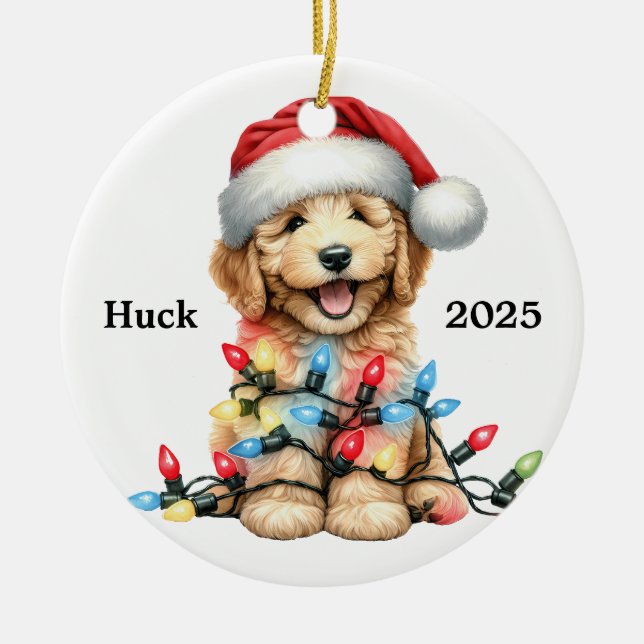 Décoration En Céramique Chien de Noël Goldendoodle personnalisé  (Devant)