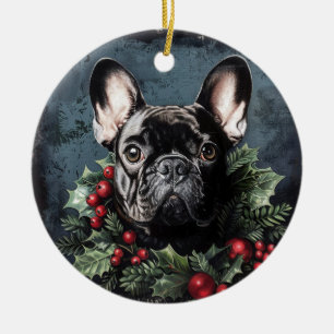 Décoration En Céramique Chien de Noël Holly