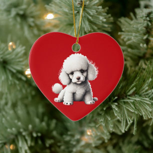 Décoration En Céramique Chien de Noël Rouge Personnalisé Toutou Caniche To