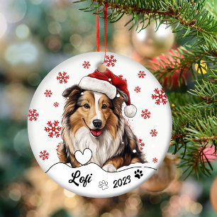 Décoration En Céramique Chien de Noël Rough Collie Personnalisé