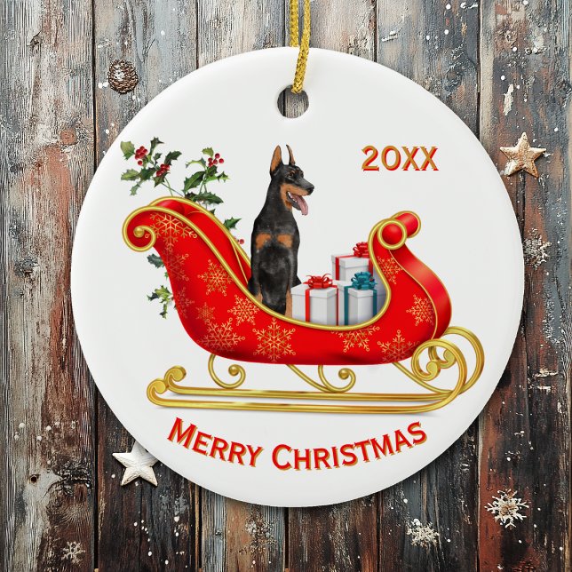 Décoration En Céramique Chien de Noël Sleigh Doberman Pinscher (Créateur téléchargé)