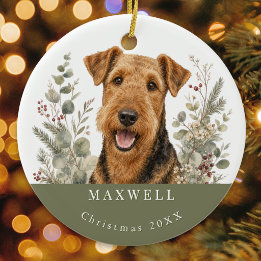 Décoration En Céramique Chien de race Airedale Terrier Noël aquarelle