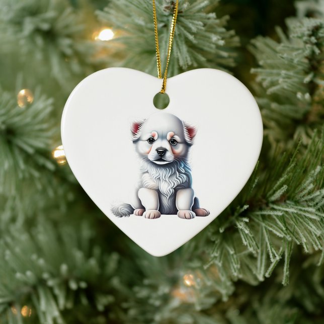 Décoration En Céramique Chien de race Eskimo Américain personnalisé (Arbre)