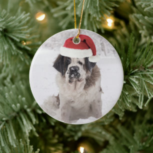 Décoration En Céramique Chien de Saint-Bernard avec chapeau de santa