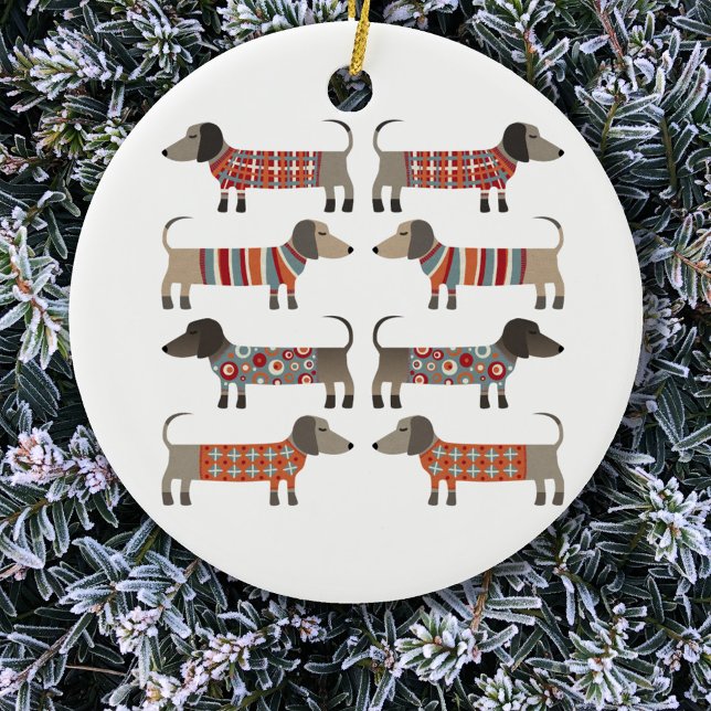 Décoration En Céramique Chien de saucisse Dachshund (Dachshund Wiener Sausage Dog fun  ceramic Christmas ornament)