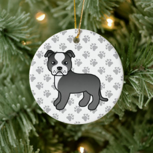 Décoration En Céramique Chien de Terrier Noir Et Blanc Du Staffordshire