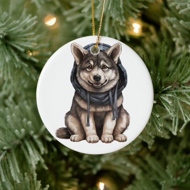 Décoration En Céramique Chien Elkhound norvégien personnalisé (Arbre)