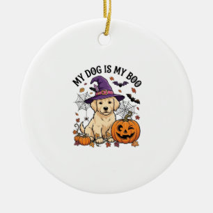 Décoration En Céramique Chien est Boo Halloween Sorcière Chiot Citrouille_