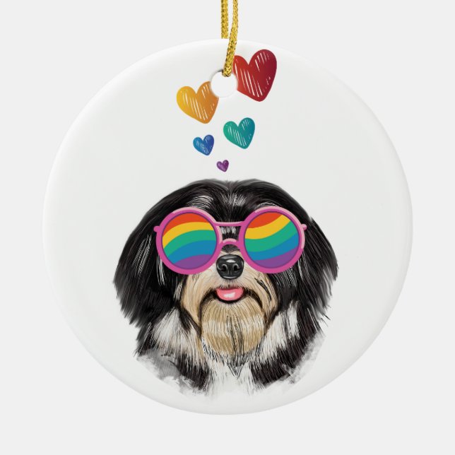 Décoration En Céramique Chien Havanais avec coeur Saint Valentin (Devant)
