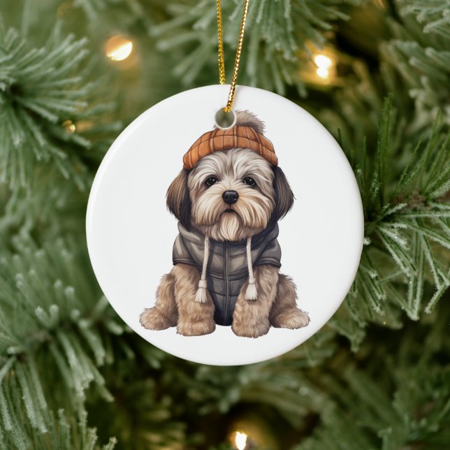 Décoration En Céramique Chien Lhasa Apso Personnalisé (Arbre)
