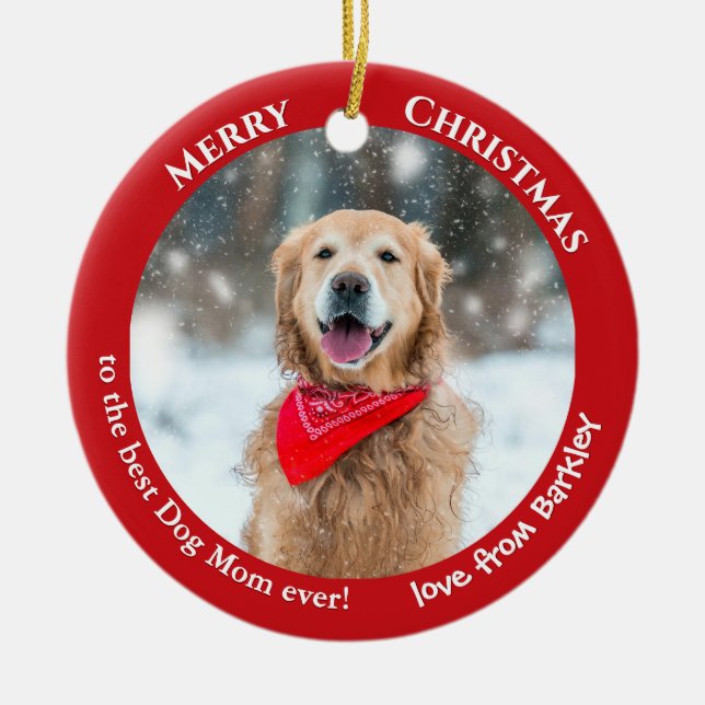 Décoration En Céramique Chien Maman Photo personnalisée Rouge Noël (Devant)