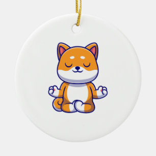 Décoration En Céramique Chien mignon shiba inu faisant du yoga méditation 