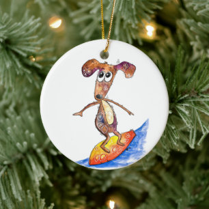 Décoration En Céramique Chien mignon Whimsical sur Surboard