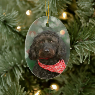 Décoration En Céramique chien noir labradoodle Noël