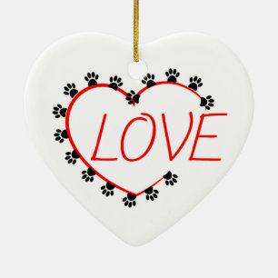 Décoration En Céramique Chien Paws Red Heart Love