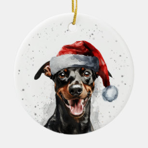 Décoration En Céramique Chien Pinscher Allemand Joyeux Noël Personnalisé
