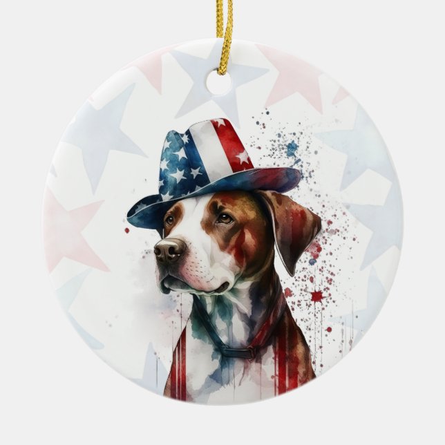 Décoration En Céramique Chien Pitbull, 4 juillet Personnalisé (Devant)
