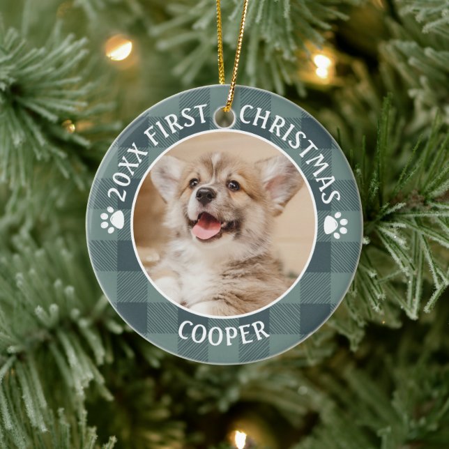 Décoration En Céramique Chien PREMIER NOËL Buffalo Vert Posé Gardien (Arbre)