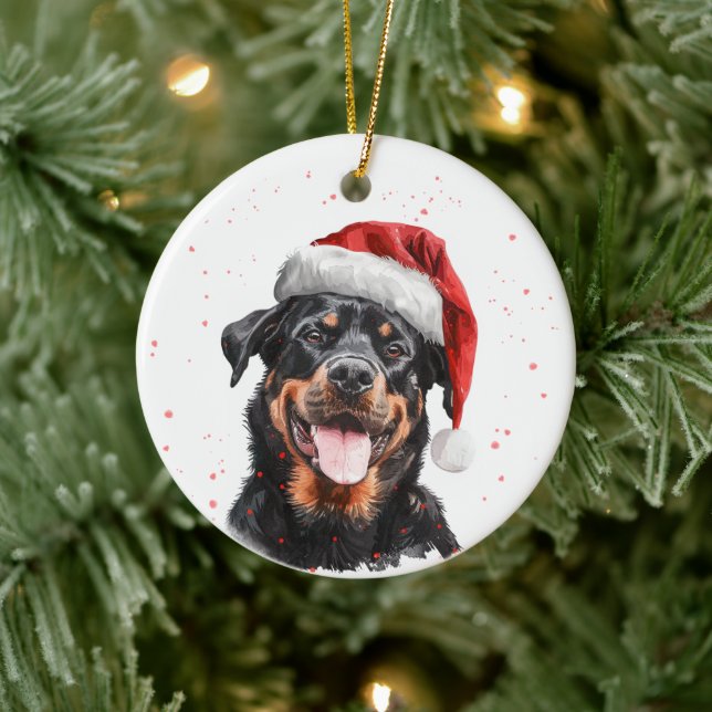 Décoration En Céramique Chien Rottweiler Joyeux Noël Personnalisé (Arbre)