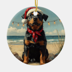 Décoration En Céramique Chien Rottweiler Noël Vintage Plage