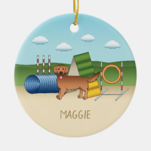 Décoration En Céramique Chien rouge Golden Retriever avec équipement d'agi