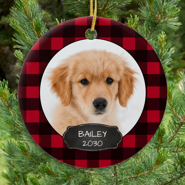 Décoration En Céramique Chien Russe Rouge Plaid Noël Chiot Pet Photo (Créateur téléchargé)